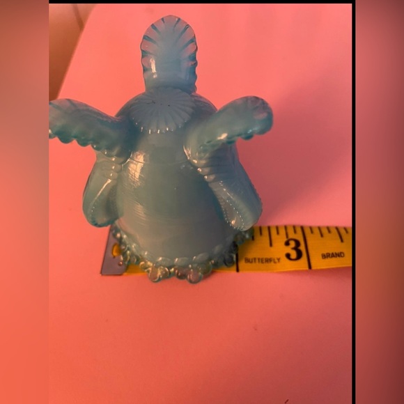 Victorian TOOTHPICK HOLDER VINTAGE BLUE OPALESCENT GLASS FLORAL HOLDER - Picture 8 of 9